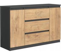 Cómoda, color antracita, roble Lancelot, 120 x 78 x 39 cm, 2 puertas, 3 cajones