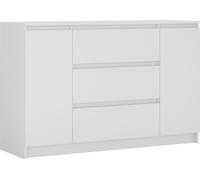 Cómoda, color blanco mate, 120 x 39 x 78 cm, 2 puertas, 3 cajones