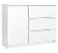Cómoda con 3 cajones, una puerta y 2 compartimentos, color blanco, 100 x 38,5 x 78 cm