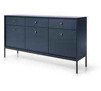 Cómoda con tres cajones y tres puertas, de color azul marino, con pomos s