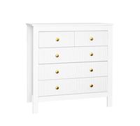 Cómoda contemporánea para dormitorio y salón sinfonier de madera con 5 cajones frontal texturizado y tiradores dorados 79x39.5x80.5cm blanco