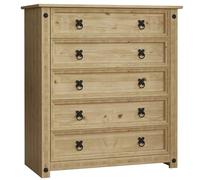 Cómoda Corona de 5 cajones, de Home Discount. Hecha con Madera Maciza de Pino Mexicano, y Acabado Encerado Envejecido