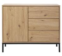 Cómoda de 1 puerta y 3 cajones, diseño en color nogal, dimensiones 90 cm de ancho x 80 cm de alto - Modelo LENNY