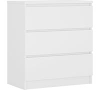 Cómoda de 3 cajones, color blanco mate, 78 x 70 x 39 cm