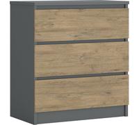 Cómoda de 3 cajones, color: gris antracita / roble Lancelot, 78 x 70 x 39 cm