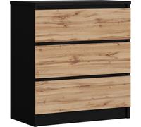 Cómoda de 3 cajones, color: mate / roble Wotan, 78 x 70 x 39 cm