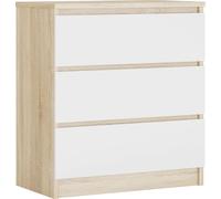 Cómoda de 3 cajones, color: roble Sonoma / blanco mate, 78 x 70 x 39 cm
