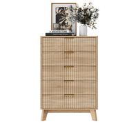 Cómoda de 5 Cajones de Madera Estilo Nórdico, Sinfonier Alto con Gran Almacenamiento para Dormitorio, Armario Auxiliar con Diseño Natural de Madera, Cajonera Moderna para Dormitorio, Salón y Entrada