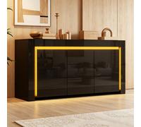 Cómoda de alta brillo con 3 cajones y barra de luz LED, aparador con espacio de almacenamiento y 2 puertas, y armario para sala de estar en color