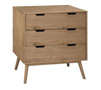 Cómoda de noche bali 3c color cera, pino macizo y guías metálicas, 80 cm longitud