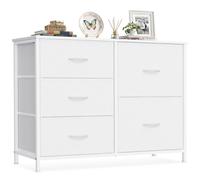 SONGMICS Cómoda con 5 Cajones de Tela, Marco de Acero, 98,7 x 30 x 74,7 cm | Cajonera, Organizador, para Dormitorio, Salón, Pasillo, Blanco Nube, Colección BELLAH LGS235W101