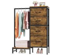 Comoda Dormitorio Cajonera 4 Caj Burro Ropa Perchero Infantil, Marrón Retro | 110 cm Armario Ropero Cajonera Tela, 4 Cajones, Barra Colgar Ropa, Mueble para Salon Dormitorio Ninos Entrada