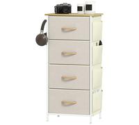 Cómoda HOMCOM de 4 cajones en tela, mueble de almacenaje con 4 bolsillos, 2 ganchos, estructura de acero, chifón para salón, ch