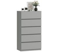 Cómoda HOMCOM, Mueble de Almacenamiento de 5 cajones, Armario de pie para Dormitorio o salón, Gris