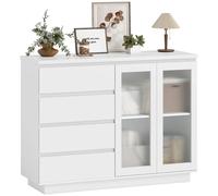 Cómoda HOMCOM para dormitorio, Mueble de almacenaje con 4 cajones y 2 puertas de vidrio templado, estante ajustable, mueble de salón, Buffet