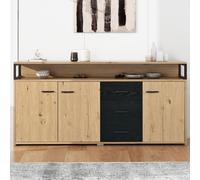 Cómoda Merax con 3 cajones y 6 compartimentos, aparador con estantes interiores ajustables, mueble multifuncional de alta capacidad, ancho de 150 cm, color roble
