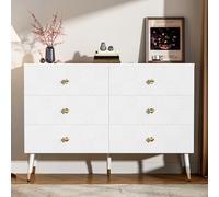 Cómoda moderna de 6 cajones, 120 x 40 x 80 cm, elegante color blanco con oro, para dormitorio y sala de estar