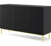 Cómoda RAVENNA B, 150 cm, 2 puertas, 3 cajones, estructura en mate / frente en mate. Mueble aparador en MDF, 2 puertas, 3 cajones. Mueble alto con estanterías abiertas. Buffet con frentes grabados