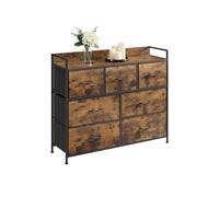 Cómoda Relaxdays, 7 cajones de Tela, Industrial, 98 x 85 x 28,5 cm, salón, Pasillo, cómoda Auxiliar, Negro/marrón