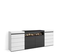 Cómoda Skraut Home, doble cajonera de 4 cajones, Mueble Auxiliar, medidas totales 214x35x75cm, Chimenea eléctrica led efecto fuego 3d, Varios colores Black and white