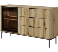 Cómoda: tres cajones, una puerta, color del mueble: roble con patas negras