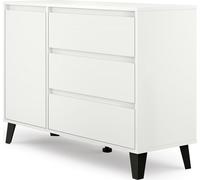 Cómoda VBChome con 1 puerta y 3 cajones, de 110 x 39 x 78 cm, color blanco. Cómoda con cajones sin tiradores, mueble multiusos para pasillo, dormitorio, salón, habitación infantil. Diseño moderno
