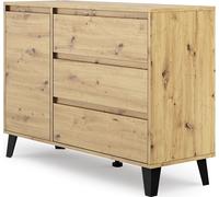 Cómoda VBChome con 1 puerta y 3 cajones, de 110 x 39 x 78 cm. Cómoda con cajones sin tiradores, estilo "Artisan". Mueble multiusos para pasillo, dormitorio, salón o habitación infantil. Diseño moderno