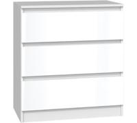 Cómoda VBChome con 3 cajones, 70 x 40 x 77 cm, color blanco brillante. Cómoda sin tiradores, ideal para recibidores, dormitorios, salones, habitaciones infantiles. Mueble moderno en blanco brillante y