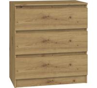 Cómoda VBChome con 3 cajones, 70 x 40 x 77 cm. Estilo moderno en roble "Artisan". Cajones sin tiradores. Mueble multiusos para pasillo, dormitorio, salón o habitación infantil