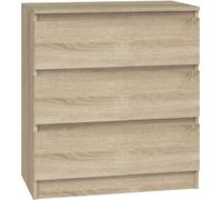 Cómoda VBChome con 3 cajones, 70 x 40 x 77 cm. Estilo roble Sonoma. Cómoda con cajones sin tiradores. Mueble multiusos para pasillo, dormitorio, salón o habitación infantil. Diseño moderno en roble So