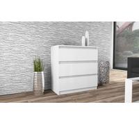 Cómoda VBChome con 3 cajones, color blanco mate, 80 x 39 x 81 cm. Cómoda con cajones sin tiradores, fabricada en madera. Mueble multiusos para pasillo, dormitorio, salón o habitación infantil. Montaje