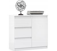 Cómoda VBChome con 3 cajones y 1 puerta, de 80 x 35 x 75 cm, color blanco. Cómoda con cajones sin tiradores, ideal para recibidor, dormitorio, salón, habitación infantil