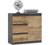 Cómoda VBChome con 3 cajones y 1 puerta, de 80 x 35 x 75 cm. Color grafito. Cómoda con cajones sin tiradores. Mueble multiusos para pasillo, dormitorio, salón o habitación infantil