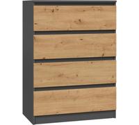 Cómoda VBChome con 4 cajones, 70 x 40 x 97 cm, roble Artisan - gris antracita. Cómoda con cajones sin tiradores, mueble multiusos para pasillo, dormitorio, salón, habitación infantil. Diseño moderno, 