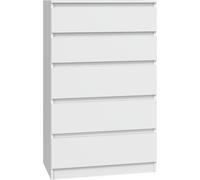 Cómoda VBChome con 5 cajones, 70 x 40 x 110 cm, color blanco. Cómoda con cajones sin tiradores, mueble multiusos para pasillo, dormitorio, salón, habitación infantil. Diseño moderno, color blanco