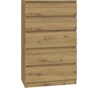 Cómoda VBChome con 5 cajones, 70 x 40 x 110 cm, estilo roble "Artisan". Cómoda sin tiradores, ideal para pasillos, dormitorios, salones o habitaciones infantiles. Diseño moderno en roble "Artisan"