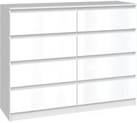 Cómoda VBChome con 8 cajones, 120 x 40 x 97 cm, color blanco brillante. Cómoda sin tiradores, con cajones lisos, ideal para pasillos, dormitorios, salones, habitaciones infantiles. Diseño moderno