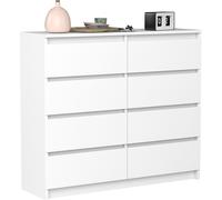 Cómoda VBChome con 8 cajones, color blanco, 120 x 39 x 105 cm. Cómoda con cajones sin tiradores, fabricada en madera. Mueble multiusos para pasillo, dormitorio