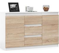 Cómoda VBChome de 120 x 35 x 75 cm con 3 cajones y 2 puertas, color blanco. Cómoda con cajones sin tiradores, estilo Sonoma, ideal para pasillos, dormitorios y otros espacios