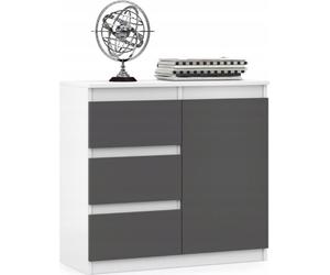 Cómoda VBChome de 80 x 35 x 75 cm con 3 cajones y 1 puerta, color blanco. Cómoda con cajones sin tiradores, armario multiusos para pasillo o dormitorio