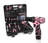 COMOWARE Kit de herramientas para el hogar con taladro rosa, kit de herramientas para el hogar de 195 piezas con taladro eléctrico inalámbrico de 12 V, juegos de taladros eléctricos, juegos de