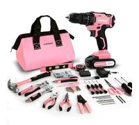 COMOWARE Kit de herramientas para el hogar de 169 piezas con taladro, juego de taladro rosa para mujer, kit de herramientas de reparación del hogar para mujer con taladro eléctrico de 20 V, con una