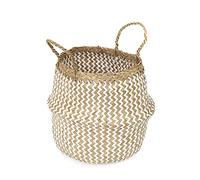 Compactor Cesta Belly M - Blanca, 27x27x26 cm, Hecha a Mano con Hierba Marina