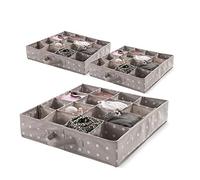 Compactor Set de3 Organizadores de Cajones 75 g Sin Tejido | Brown 7530C con Lunares Blancos | 40x40x9H cm, Polipropileno, Corcho, 76 x 60 x 15 cm