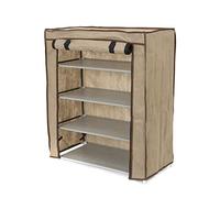 Compactor Zapatero 4 baldas con Funda, Color marrón, Fabricado en Polipropileno, Tamaño, 59 x 29 x 72 cm, Capacidad para 12 Pares, RAN6960