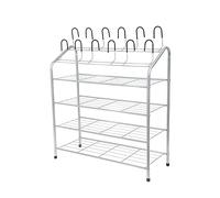 Compactor Zapatero 4 baldas y 12 ganchos, Color gris, Fabricado en acero lacado, Tamaño: 69.5 x 27.5 x 88 cm, Capacidad para 18 pares de zapatos, RAN6031