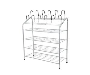 Compactor Zapatero 4 baldas y 12 ganchos, Color gris, Fabricado en acero lacado, Tamaño: 69.5 x 27.5 x 88 cm, Capacidad para 18 pares de zapatos, RAN6031