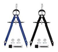 Compás Escolar de Precisión, 2 Pack Compás Dibujo Tecnico con Rueda de Ajuste y Accesorios de Recambio, Círculo de Diámetro 24cm, para Escuela Estudiantes y Profesores