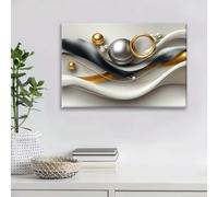 Composición abstracta de moda, obras de arte en forma de curvas y esferas doradas, plateadas y negras para la decoración de la sala de estar (50x80cm/Sin marco)