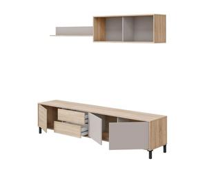 Composición de salón myra mueble de tv y módulo superior blanco/gris 200 cm